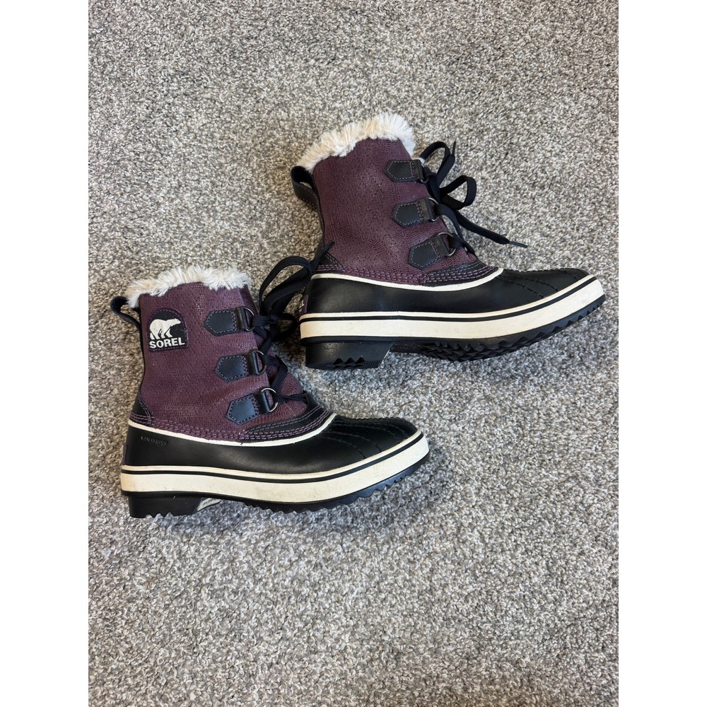 Sorel Tivoli Faux Fur Boots Dark Plum Black Waterproof Winter Snow Womens 5